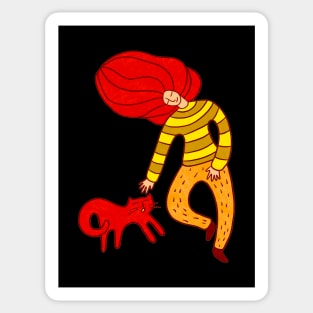 Cool girl with red hair android cat walking, version 2 Sticker